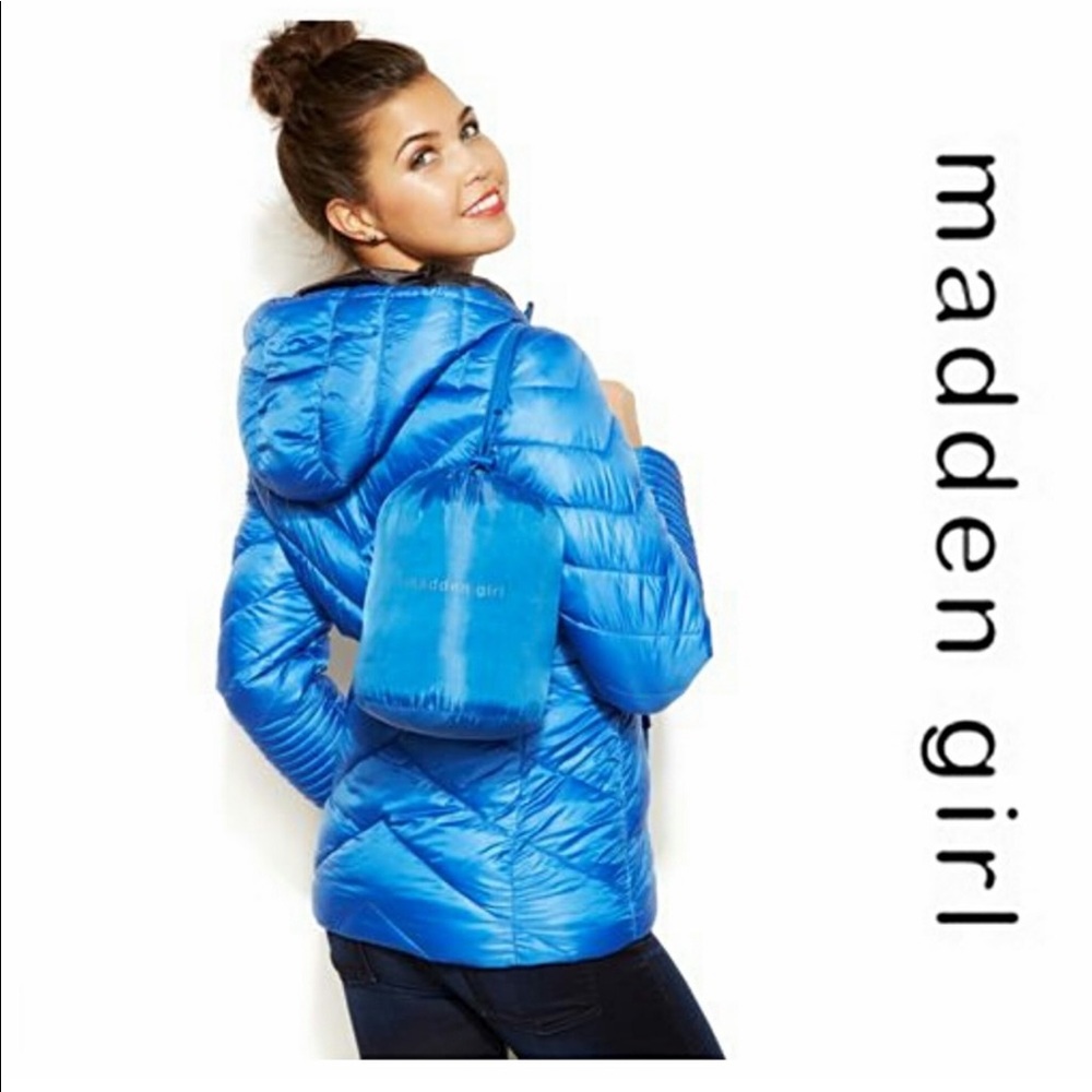 Madden Girl Puffer Jacket Foldable Packable Royal Blue Lightweight Weather 1X